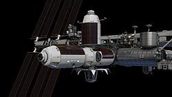 Artist's rendering of early plans for an Axiom Orbital Segment docked at the forward port of the ISS module Harmony
