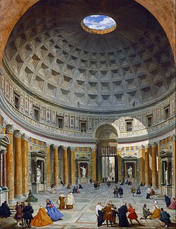 The interior of the Pantheon (from an 18th-century painting by Panini). Although built after Vitruvius' death, its excellent state of preservation makes it of great importance to those interested in Vitruvian architecture
