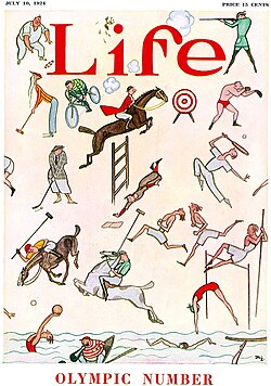 The Olympic Number of Life, 10 July 1924. Issues of general interest magazines focused on a specific subject were referred to as "numbers" and featured cover art relevant to the given topic, in this case the 1924 Summer Olympics.