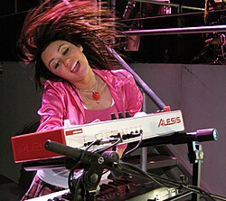 Cyrus performing on her Best of Both Worlds Tour in 2007
