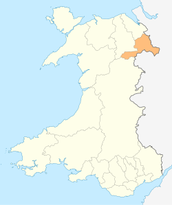 Map of Wales with Wrexham County Borough highlighted