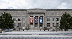 COSI (east entrance pictured) features themed, interactive science exhibits.