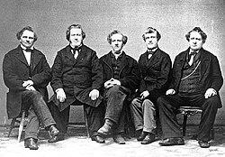 The five sons of John and Abigail Young.From left to right: Lorenzo Dow, Brigham, Phineas H., Joseph, and John.