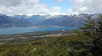 View of Fagnano Lake in Tierra del Fuego Island.