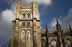 The facade of the southern tower, which was expanded in the 1980s and 1990s