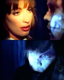 The video's climax: Dana Patrick, as "Beauty", confronts Meat Loaf, as "The Beast"