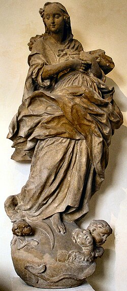 Sandstone statue Maria Immaculata by Fidelis Sporer, around 1770, in Freiburg, Germany