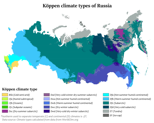 Köppen climate classification of Russia
