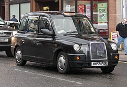 The hackney carriage (black cab) is a common sight on London streets. Black has been its standard colour since the Austin FX3 model in 1948.