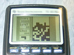 Clone of Tetris being played on a modified TI-83 Plus
