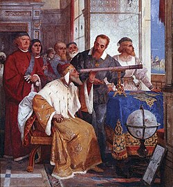Galileo showing the Doge of Venice how to use the telescope (fresco by Giuseppe Bertini, 1858)