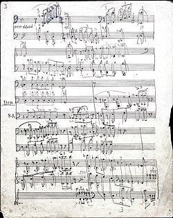 The original manuscript to Dynamic Motion (1916), showing the young Cowell's early methods for notating large piano clusters