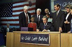 President Bush signing the No Child Left Behind Act into law in January 8, 2002