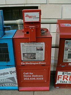A Washington Times dispenser