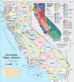 A map of Indigenous Californian tribes and languages at the time of European contact.