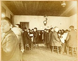Young boys eating in the dining hall