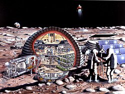 Inflatable module for lunar base.
