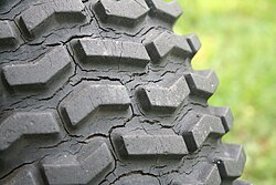 Tire showing weather-cracking over long-term exposure to the weather