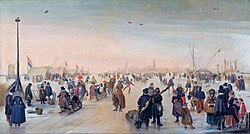 Winter landscape with skaters near the city of Kampen by Hendrick Avercamp (1620s)