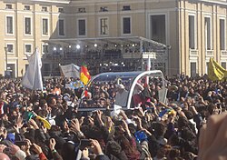 Benedict in a popemobile at his final Wednesday General Audience in St. Peter's Square, 27 February 2013