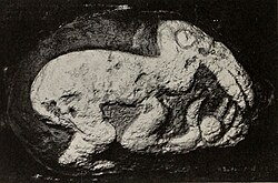 Petroglyph of a birdman with an egg in hand.