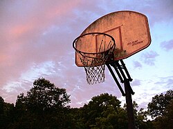 An outdoor basketball net