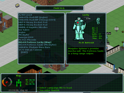 Mecha selection menu in the roguelike, GearHead RPG