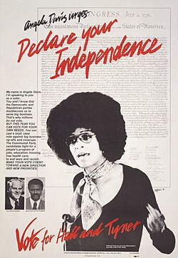 A Communist Party USA campaign poster featuring Davis, 1976