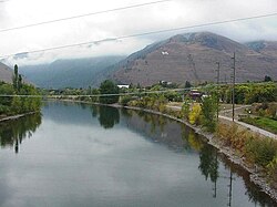 Power lines crossing the Clark Fork River east of the Higgins Avenue Bridge