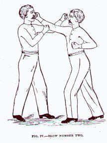 A straight right demonstrated in Edmund Price's The Science of Defence: A Treatise on Sparring and Wrestling, published in 1867