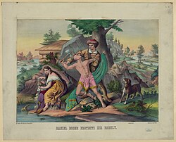 "Daniel Boone Protects His Family", based on The Rescue, a controversial statue that once stood outside the United States Capitol building