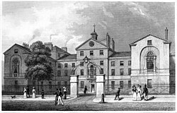 Engraving of Middlesex Hospital seen from the south in 1830