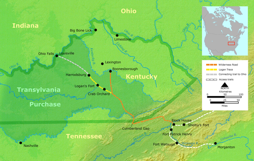 Map of the Wilderness Road by 1785