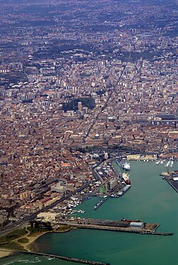 An aerial view of the port of Catania