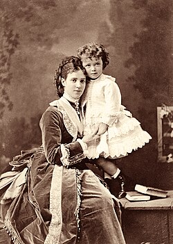 Maria Feodorovna with her son Grand Duke Nicholas, unbreeched at two years old in 1870