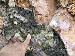 Close up showing fused rock in a clinker