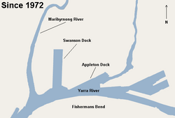 The area around Port Melbourne since the construction of Swanson Dock in 1972