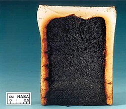 Polyurethane foam sample from the NASA smouldering experiments.
