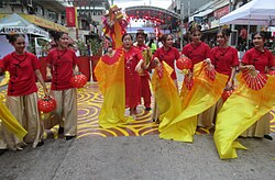 Folk dancers celebrating the 2025 Chinese New Year at Banawe Chinatown in Quezon City