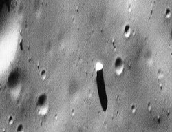 The Phobos monolith (right of center) as taken by MGS (MOC Image 55103) in 1998