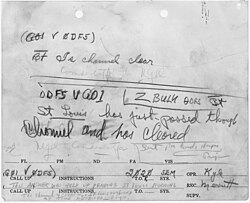 This message, in response to the question "Is channel clear?" denotes the first US ship, relates to orders for St. Louis to clear Pearl Harbor. It is now housed with the National Archives and Records Administration.
