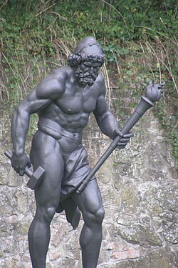 Statue depicting Vulcan, the god of fire, who was often associated with volcanic eruptions