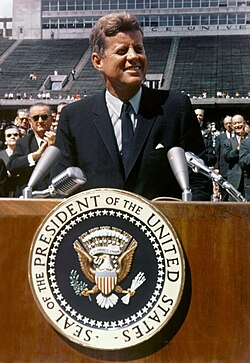 Kennedy speaks at Rice University on September 12, 1962