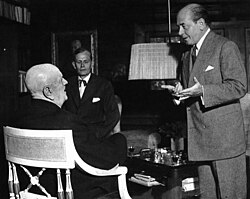 Ormandy visited Finland several times. Here he is seen in 1951 with Jean Sibelius (left) and Nils-Eric Ringbom in Sibelius' home, Ainola.