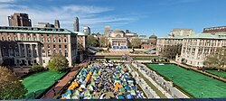 The second encampment, which was larger than the initial one, held over 60 tents, with barricades isolating the encampment from pedestrians walking through the university's lawn.