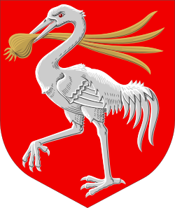 An onion in the beak of a crane on the coat of arms of Tervola, Finland