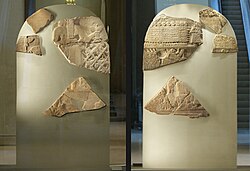 The surviving fragments of the Stele of the Vultures.