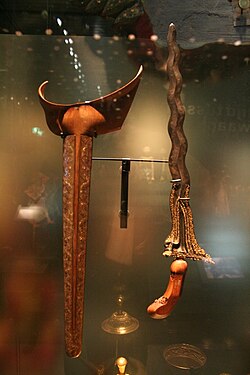 Javanese kris and scabbard displayed in Museum Volkenkunde, Leiden, the Netherlands