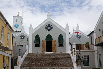 St. Peter's Church in Bermuda, built in 1612, is the oldest surviving Protestant church in the "New World", including the Americas and certain Atlantic Ocean islands. It was the first of nine Parish churches established in Bermuda by the Church of England. Bermuda also has the oldest Presbyterian church outside the British Isles, the Church of Scotland's Christ Church (1719).