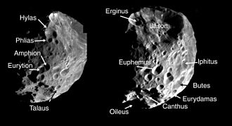 Examples of crater nomenclature on Phoebe